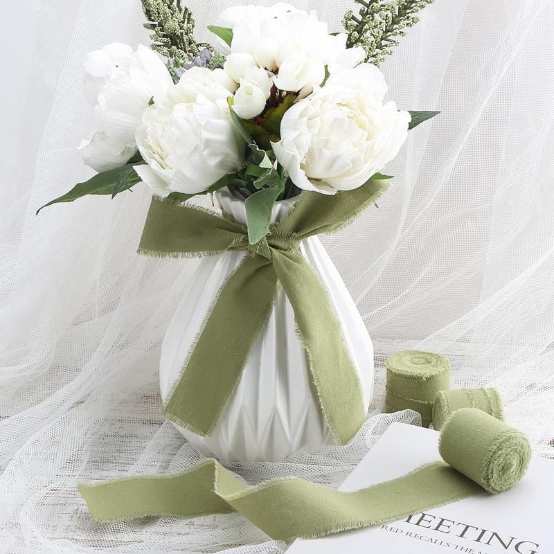 Keypan Sage Green Ribbon 1-1/2 x 15 Yards Handmade Cotton Frayed Fringe Fabric Ribbons for Crafts Flower Bouquets Wedding Baby Shower Home DIY Decor - Image 3